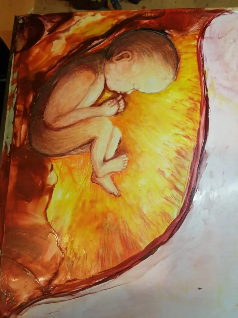 Enkaustik Painting, Baby im Mutterleib