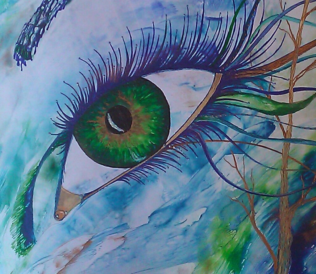 Enkaustik, Auge in Blau-Grün-Tönen
