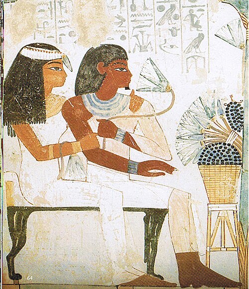 Nakht und Tawy bei einem Festmahl im alten Ägypten – Darstellung von Kleidung, Schmuck und Lebensgenuss
